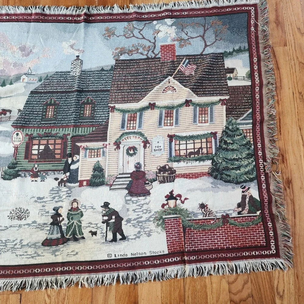 Goodwin Weavers Blanket Linda Nelson Stock Winter Village Scene Fringe 45